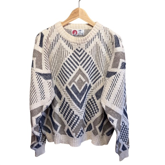 Isle Of Cotton Other - VTG Men's XL Geometric Aztec Diamond Knit Sweater Pullover 90s‎ Grandpacore USA